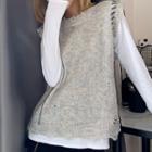 Distressed Melange Sweater Vest Light Gray - One Size