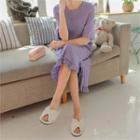 Elbow-sleeve Frill-hem T-shirt Dress