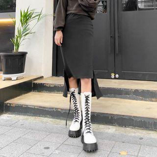 Ruffle-trim Dip-back Skirt