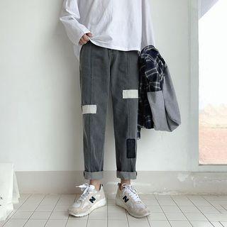 Fringed Straight-cut Patchwork Jeans