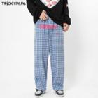 Lettering Houndstooth Straight Leg Pants