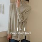 Set Of 2: Turtle-neck Dip-back Knit Top