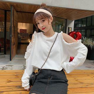 Frill Trim Off-shoulder T-shirt