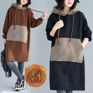 Faux Shearling Panel Long Hoodie