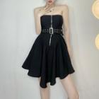 Sleeveless Belt-accent Zip-up Mini A-line Dress