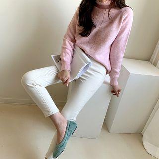 Raglan-sleeve Turtleneck Knit Top Oatmeal - One Size