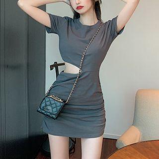 Cut Out Short-sleeve Sheath Dress As Shown In Figure - One Size