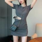 Cut Out Short-sleeve Sheath Dress As Shown In Figure - One Size