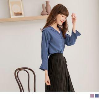 Bell-long-sleeve V-neck Shirt