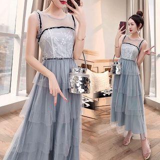 Sleeveless Sheer A-line Maxi Dress