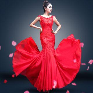 Lace Panel Sleeveless Mermaid Wedding Dress