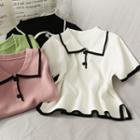 Contrasted Knit Polo Top