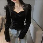 Velvet Shirred Blouse Black - One Size