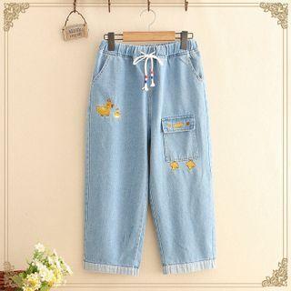 Duck Embroidered Drawstring Jeans