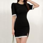 Short-sleeve Embroidered Trim Bodycon Dress