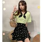 Set: Short-sleeve T-shirt + Polka Dot A-line Mini Tiered Skirt