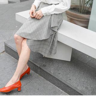 Draped Front Glen-plaid Flare Skirt