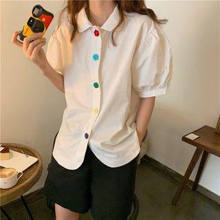 Color Button Short-sleeve Blouse