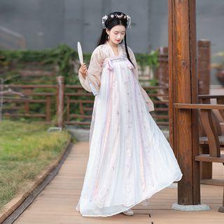 Long-sleeve Hanfu Top / Strapless Maxi Dress / Light Jacket / Set