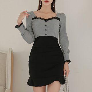 Long-sleeve Lace Trim Mini Mermaid Sheath Dress