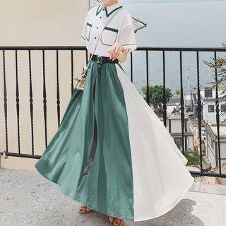 Two-tone Maxi A-line Shirt Dress