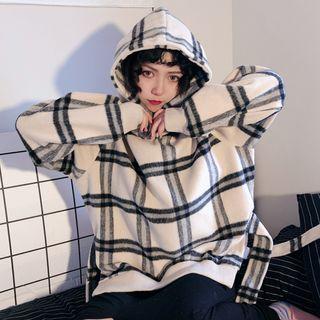 Plaid Woolen Hoodie As Shown In Figure - One Size