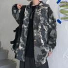 Camouflage Print Snap Button Jacket