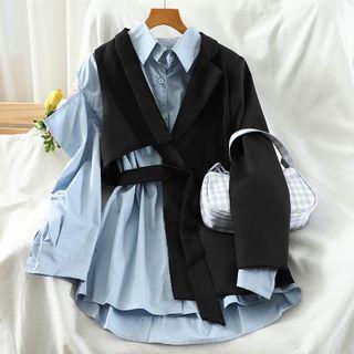 Set: Cold-shoulder Shirt + Irregular Hem Blazer