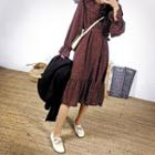 Bell-sleeve Frill-trim Dotted Midi Dress