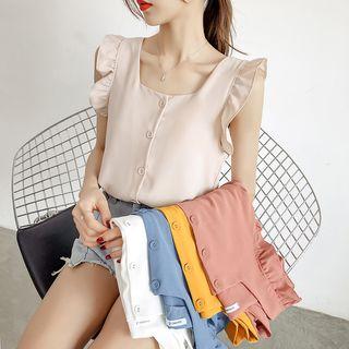 Sleeveless Square-neck Button Chiffon Top