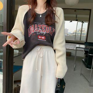 Lettering Cropped Raglan Sweater Off-white & Black - One Size