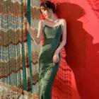 Spaghetti Strap Beaded Knit Midi Dress