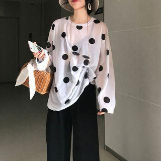 Dotted Long Sleeve Top / High Waist Wide-leg Pants