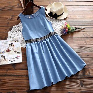 Embroidered Trim Sleeveless A-line Dress