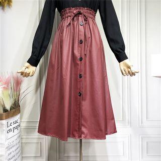 Belted Buttoned Midi Skirt