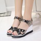 Patent Ankle-strap Wedge Sandals