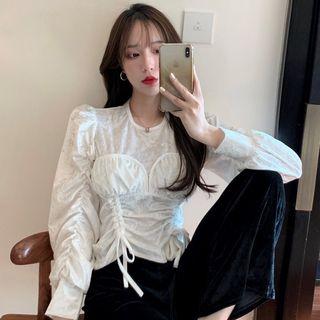 Drawstring Crew-neck Blouse