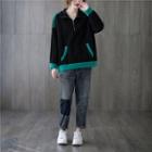 Color Block Sweatshirt Black & Green - One Size