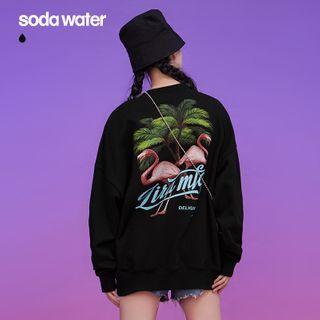 Flamingo-print Loose-fit Sweatshirt