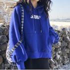Plain Lettering Loose Fit Side Lace-up Hoodie