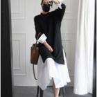 Mock Two-piece Long-sleeve Midi Dress Black - One Size