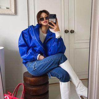 Couple Faux-leather Padded Blouson Jacket