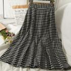 Elastic High-waist Checkerboard Midi Skirt