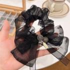 Bow Mesh Scrunchie Hair Tie - Black - One Size