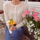 Round-neck Sheer Cable-knit Cardigan