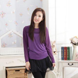Long-sleeve Tulle-panel Top