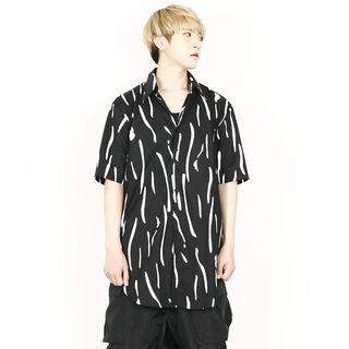 Short-sleeve Pattern-print Long Shirt