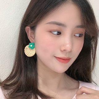 Flower Woven Disc Dangle Earring