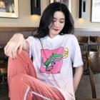 Short-sleeve Dinosaur Print T-shirt White - One Size