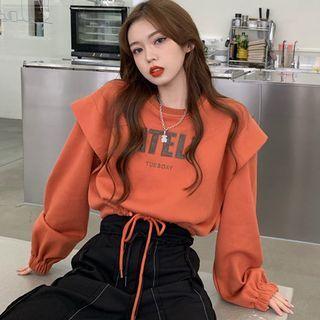 Lettering Drawstring-hem Sweatshirt / Short-sleeve Polo Shirt